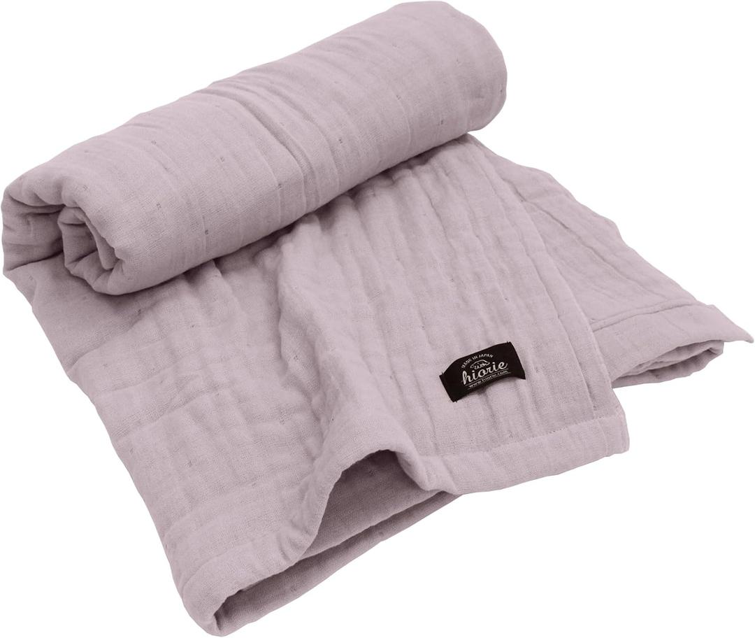 HIORIE Japanese Gauze Blanket, 8-Layered Twin Size, 100% Cotton, Lightweight Soft Breathable, All Season, Machine Washable, Mauve, 69x79inches