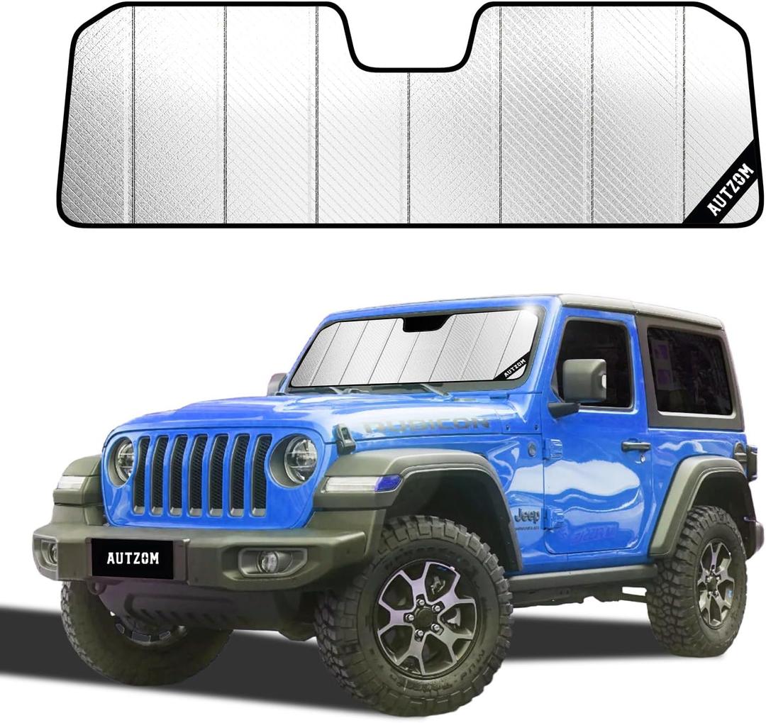 Windshield Sun Shade for Jeep Wrangler 2018-2026, Gladiator 2020-2026, Custom-fit Windshield Cover, Protect Dashboard, Foldable Car Window Shades Wrangler & Gladiator Accessories