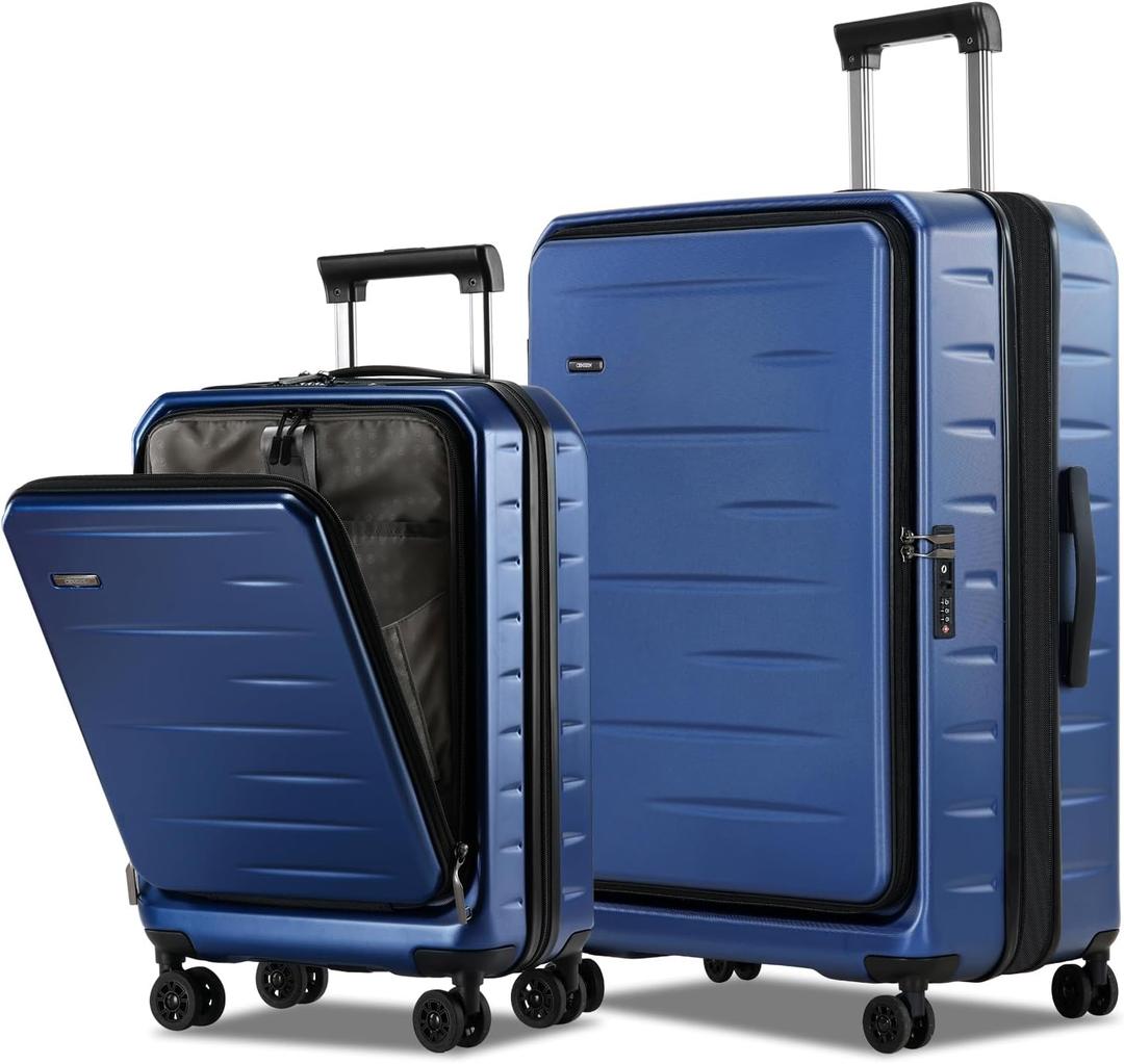 CENSIEN Luggage Sets 2 Pieces, 20 Inch Carry On Luggage and Expandable 28 Inch Checked Luggage with Spinner Wheels, Lightweight ABS+PC Hard Shell Suitcase with Front Opening, TSA Lock (Blue, 20/28)