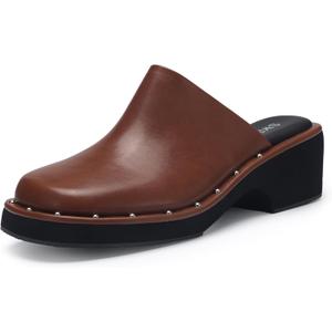 Mules for Women Clogs Chunky Block Heel Mule Square Closed Toe Slip-On Sandals with Memory Foam Padding Retro Rivet Comfort Fashion Slide Shoes (10, Chestnut)