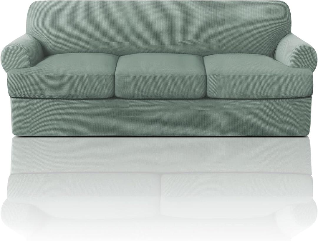 T Cushion Sofa Slipcover 4 Pieces Sofa Covers for T Cushion Sofa Soft Couch Cover Sofa Slip Covers Furniture Covers with 3 Individual T Cushion Shape Seat Covers Machine Washable, Sage T Cushion Sofa Slipcover 4 Pieces Sofa Covers for T Cushion Sofa Soft Couch Cover Sofa Slip Covers Furniture Covers with 3 Individual T Cushion Shape Seat Covers Machine Washable, Sage