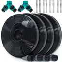 Sprinkler Hose with Holes, Flat Soaker Hose 100 Ft (25 ft 4pack) with Garden Staples and Splitters, Watering Drip Irrigation Hoses for Lawn, Vegetable and Garden Beds (100 ft) (Black)