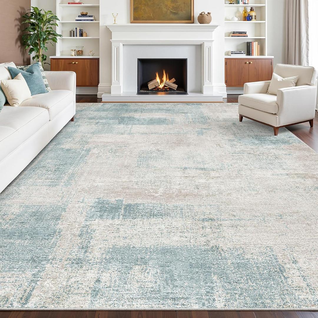 zesthome Washable Rug 8x10, Modern Abstract Rugs for Living Room, Ultra Soft 8x10 Area Rugs, Stain Resistant Rugs for Bedroom, Ultra-Thin Large Rug Foldable (Blue, 8'x10')