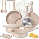 21Pcs Pots and Pans Set with Aluminum Lid, Nonstick Ti-Ceramic Cookware Sets, Induction Cookware Non Stick Cooking Set w/Frying Pans & Saucepans(PFOS, PFOA Free)-Taupe