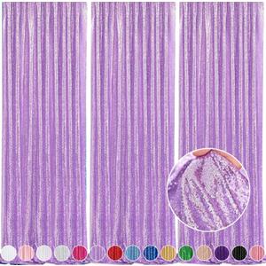 Glitter Curtain Backdrop Sequin Panels: Light Purple Sequin Background Drapes 2FTx8FT Sparkle Fabric Baby Bridal Shower Party Decorations (3 pcs-2ftx8ft, Lavender)