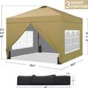 GDY 10x10 Pop Up Canopy Tent with 4 Sidewalls, Easy Set up, Outdoor Silver Coated Beach Gazebos, Carpas with 4 Sandbags, for Pool, Events, Parties, and Camping, Brown.