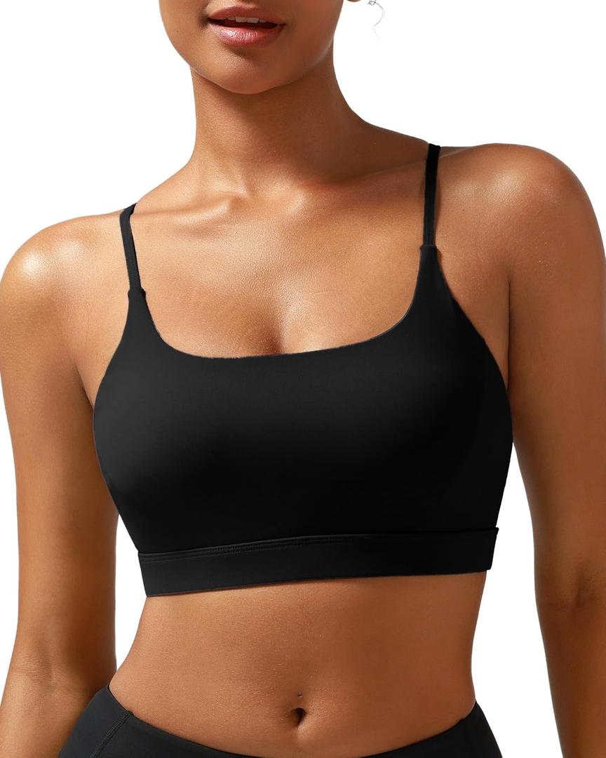 RUNNING GIRL Y-Back Sports Bras for Women, Medium Impact Wirefree Padded Bra Workout Crop Top Longline Sports Bra Push up (Black, L)