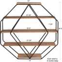 Kate and Laurel Lintz Large Octagon Shaped Floating Wood Book Shelves for Decorative Wall Display, Black Metal Frame with Rustic Brown Shelves, 30.5x31