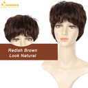 QUEENTAS Short Brown Wigs for White Women Pixie Cut Wig with Bangs Synthetic Short Layered Hair Wigs for Daily and Cosplay (Redish Brown)