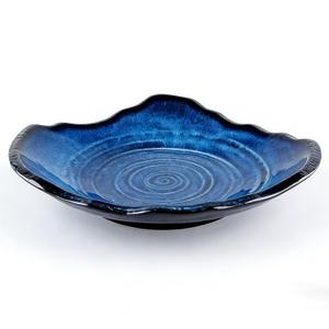 XIYOUQI Blue Decorative Bowl - 10.6” Blue Ceramic Fruit Bowl，Pottery Key Bowl for Entryway Table, Candy Dish, Jewelry Trinket Dish, Fruit Bowl for Kitchen Counter, Rustic Glazed Bowl for Home Decor