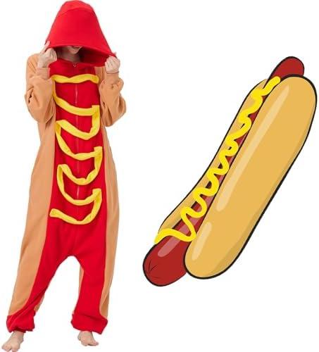 CUTTUECD Hot Dog Onesie - Food Halloween Costume One-Piece Cosplay Pajamas for Women and Men small