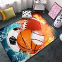 Basketball Rug for Boys Bedroom Kids Football Carpet Water Fire Sports Rugs for Boys Bedroom Baseball, Soccer Rug for Playroom Living Room Decor Sofa Mat, 2.5x4 Feet (Multi-587)