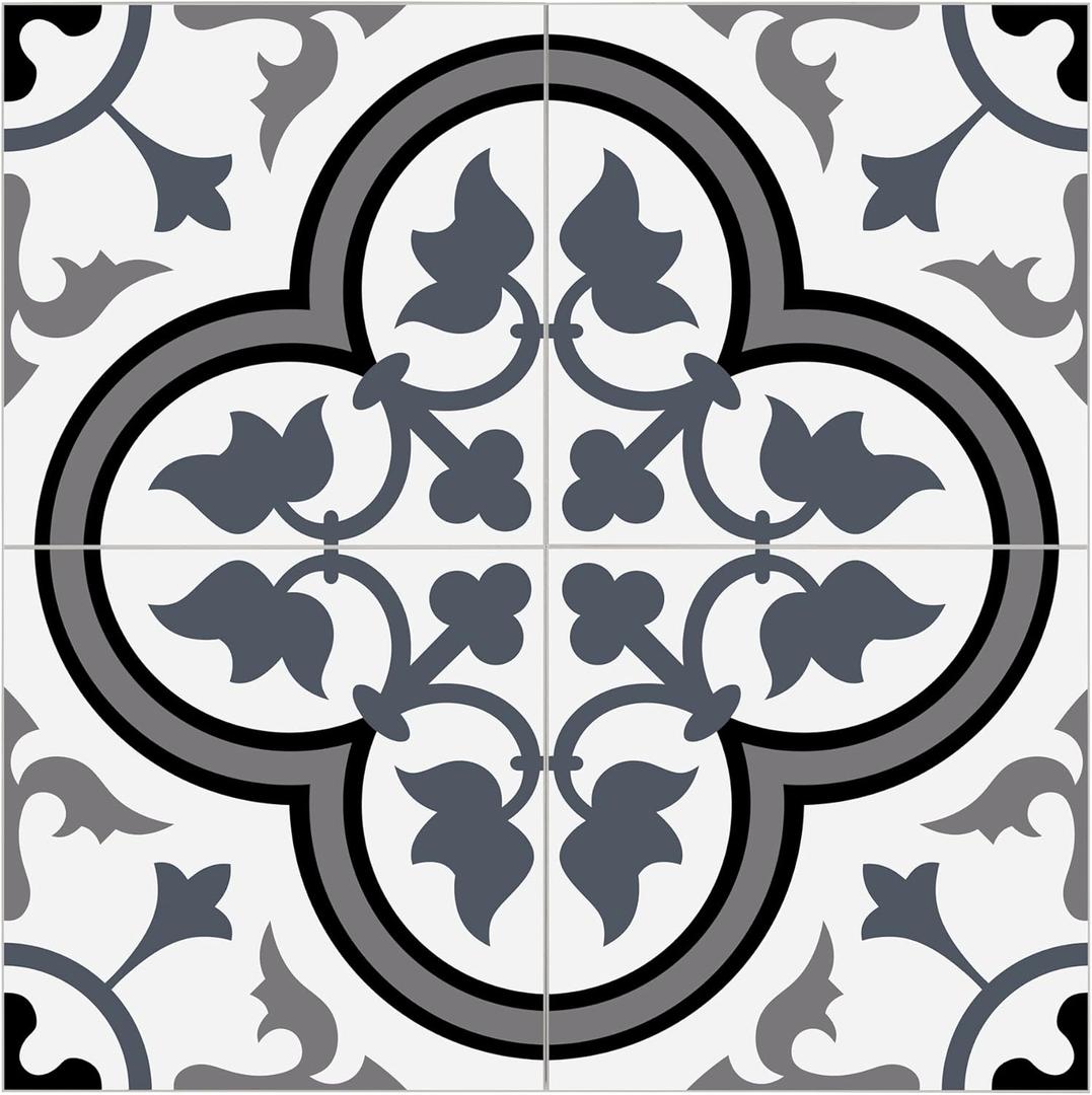 The Tiles Plaza Encaustic Peel and Stick Backsplash, Blue and White Patterned Vintage Stick on Tile, Stone Composite Self-Adhesive Wall Tile Sticker for Kitchen Bathroom Fireplace Stairs, 10 Sheets