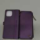 Defencase Compatible with iPhone 12Case Wallet with RFID Blocking Card Holder for Women and Men, Fashion PU Leather Magnetic Snap Flip Zipper Strap Wallet Phone Case Fit for iPhone 15 6.1", Purple
