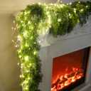6FT Christmas Garland PARTY JOY Cedar Garland with 9.8FT LED String Lights, Greenery Plant for Christmas Decorations Table Mantle Background Wall Room Outdoor Indoor Winter Decoration