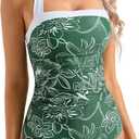 SUUKSESS Women Sexy Tummy Control One Piece Swimsuit Halter Retro Bathing Suit (Small, 68 Green White Floral)