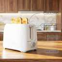OVENTE Electric 2 Slice Toaster Machine with 6-Shade Browning Selector Setting, Compact Design and Removable Crumb Tray, 700W Power Perfect for Toasting Bread, Thin Bagels and Waffles, White TP2210WGY