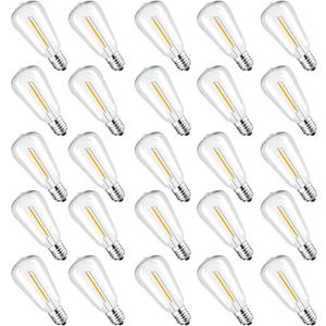 25 Packs ST38 LED Edison Bulbs,0.6Watt E12 Base Small Vintage Light Bulbs Equivalent to 7W Incandescent, 2700K Warm White Bulbs for ST38 String Lights, Shatterproof, Waterproof, Dimmable, Not for Solar