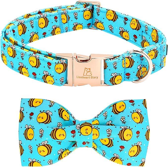 Lionheart Glory Valentine's Day Dog Collar With Bowtie for Large Dogs - Hearts Bear Spring Pink Pet Collar Bows (Large (Pack of 1)