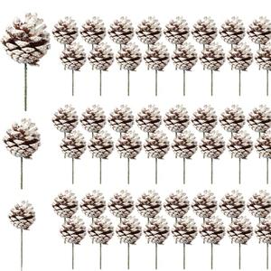 Leyndo 60 Pcs Xmas Natural Pinecones Snow Christmas Pine Cones Decorations Picks 3 Sizes Pine Cone Decor for Garland Xmas Tree Wreath Winter Holidays Ornaments Home Decorating, 3-4 in, 4-5 in, 5-6 in