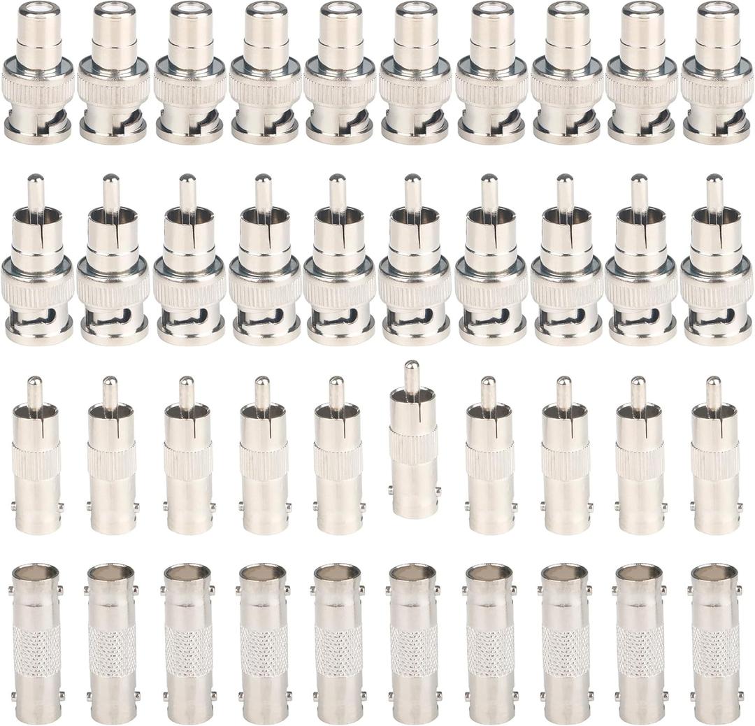 BNC to RCA Converter Adapter Set - 40 Pcs Coaxial Coax Cable Connectors Assortment - Male & Female BNC to RCA Coupler for CCTV Security Camera Surveillance Video