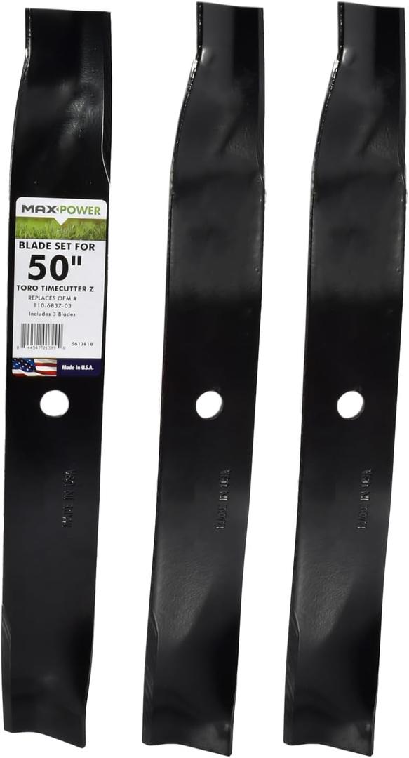 Maxpower 561381B 3 High Lift Blade Set for 50'' Cut Toro Time Cutter Z Mowers Replaces OEM no. 110-6837-03, 112-9759-03, & 115-5059-03