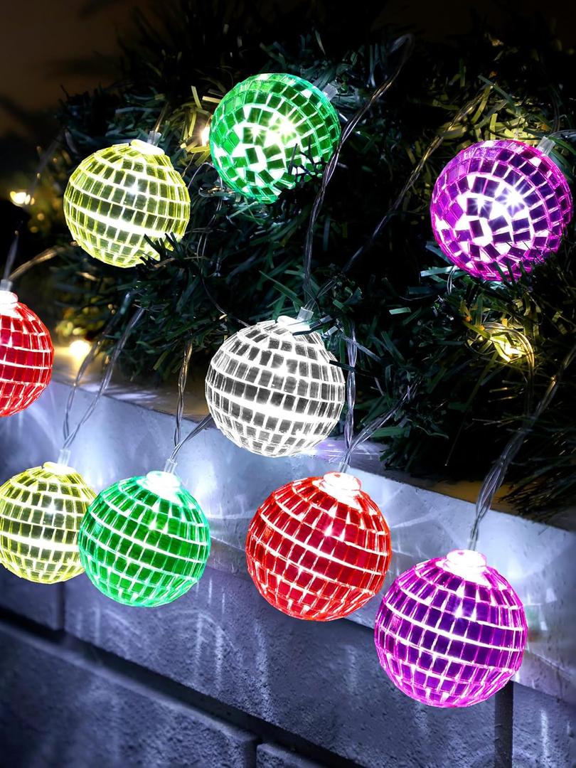 BBTO 10/20 LED Disco Ball String Light Battery Powered Mirror Balls Ornaments for Summer Party Backyard Porch Patio Decor Birthday Wedding 70s 80s Disco Party Supplies(1.57 Inch,Mixed Colors)