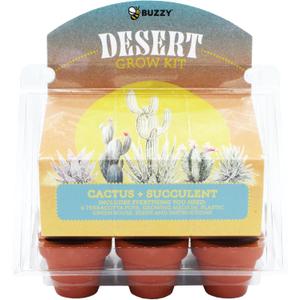 Buzzy Seeds 6 Pot Mini Greenhouse | Cactus & Succulent Starter Kit for Kids & Adults |Cactus & Succulent Mixture Seeds | Best Indoor Grow Your Own Plant Gardening Gift