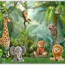 10x8ft Fabric Tropical Rainforest Backdrop Safari Wild Animals Jungle Photography Background Boy Kids Outdoor Adventure Party Decorations Photo Banner Props