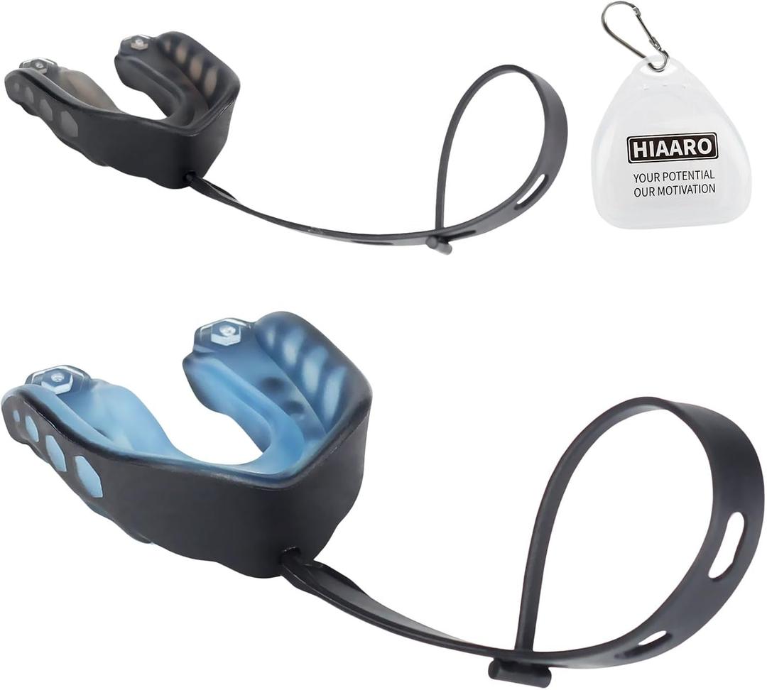 2-Pack Football Mouthguard with Straps and Case, Youth Sports Mouth Guard for Rugby, Hockey, Boxing, MMA, Basketball, Size S