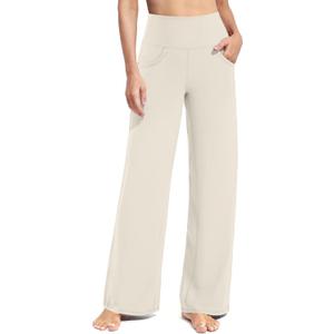 Promover Wide Leg Sweatpants for Women Tummy Control Flare Leggings Loose Pants for Business Casual Palazzo(Ivory,M,29"), XS