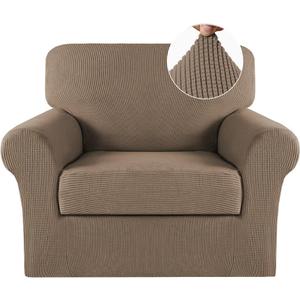 Turquoize 2 Piece Chair Covers Armchair Covers for Living Room Stretch Armchair Slipcovers Soft Chair Cover with Arms Feature Thick Jacquard Fabric, Machine Washable (Chair, Macchiato)