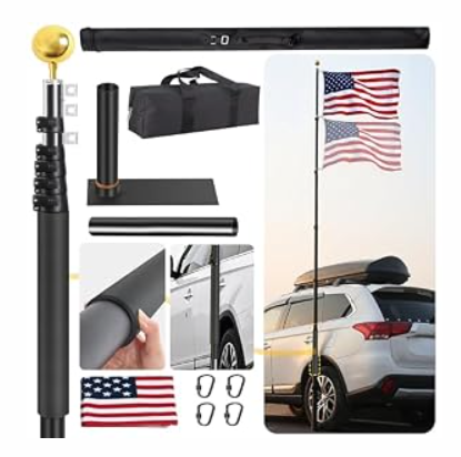 AirVows 20FT Tailgate Flag Pole Kit, Upgraded Flagpole & Base Storage Bag, Fits RV/Pickup/Sedan/SUV, Portable Flag Pole with 20" Car Scratch-Proof Protective Tube, Thickened Aluminum, Dual Flag Mount