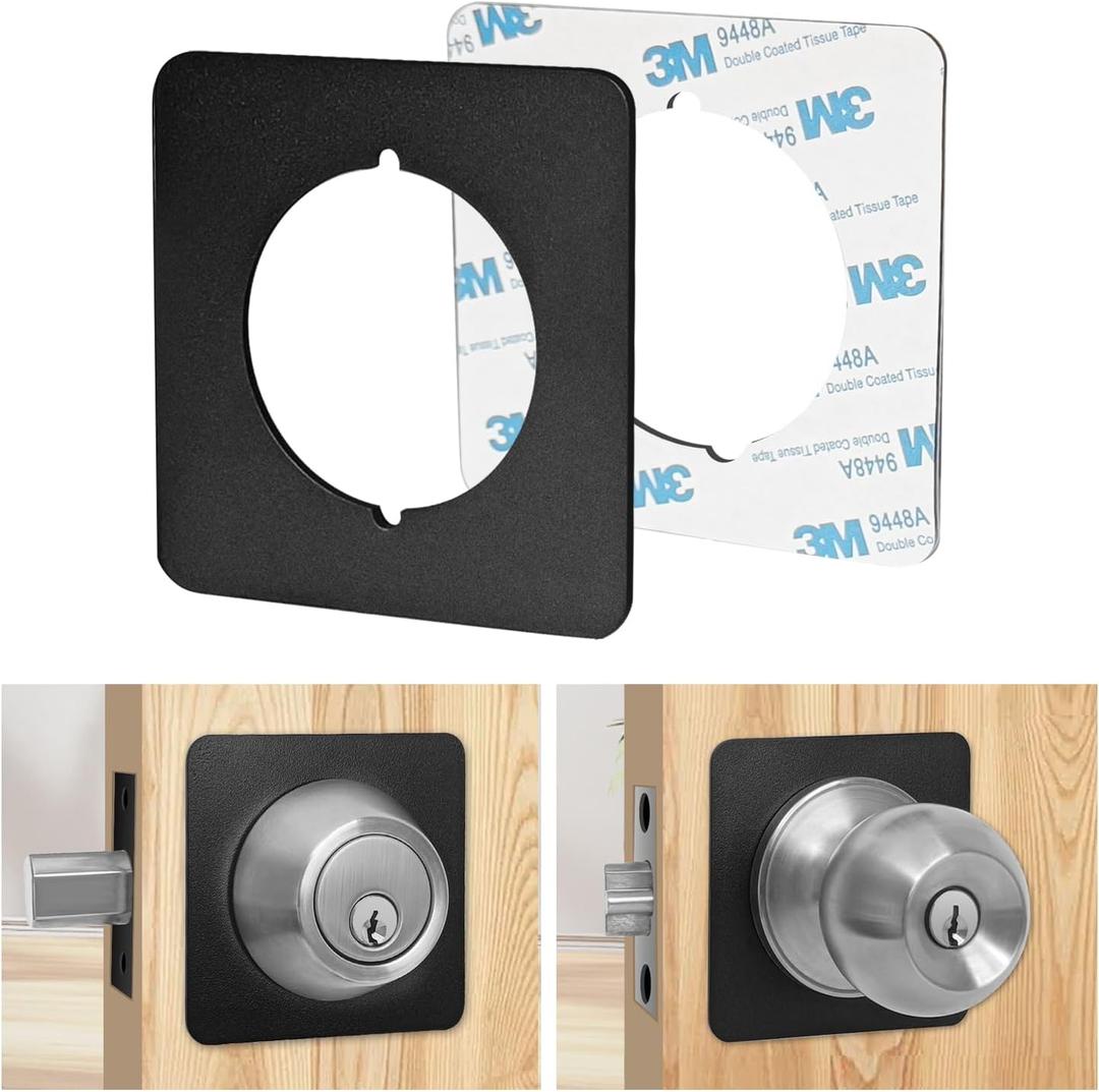 Door Knob Plates Square Version, Matte Black, Thick, Door Reinforcement Plate, Scar Plates for Door Knob/Deadbolt, Door Handle Cover Filler Fixing Repair Backplate(2 Pcs, Matte Black)