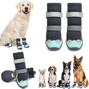 SlowTon Dog Shoes - Waterproof Dog Snow Boots for Winter, Warm Booties with Non-Slip Rubber Sole, Reflective Paw Protector for Large Small Medium Dogs Walking on Winter Cold Pavements Rain (Green, 1) (#1 (Width 1.6 inch) for 14-23 lbs)