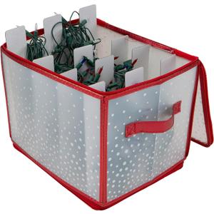 Simplify Holiday Light Organizer Box | Holds 500 Lights | Christmas Storage | Tree String Lights | 5 Divider Reels | Collapsible | Ultra Zip | Red (1 Pack)