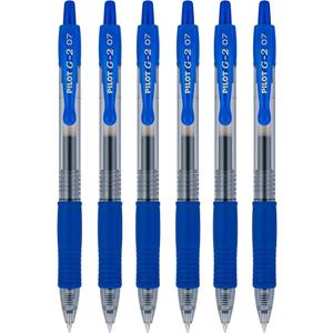 PILOT G2 Premium Refillable and Retractable Rolling Ball Gel Pens, Fine Point, Blue Ink, (Pack of 6, 30 Count Total)