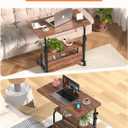 QZMDSM Portable Rolling Desk on Wheels Adjustable Height Desks for Small Spaces, 32" Computer Desk Drafting Tables with Storage Shelves for Home Office Rustic