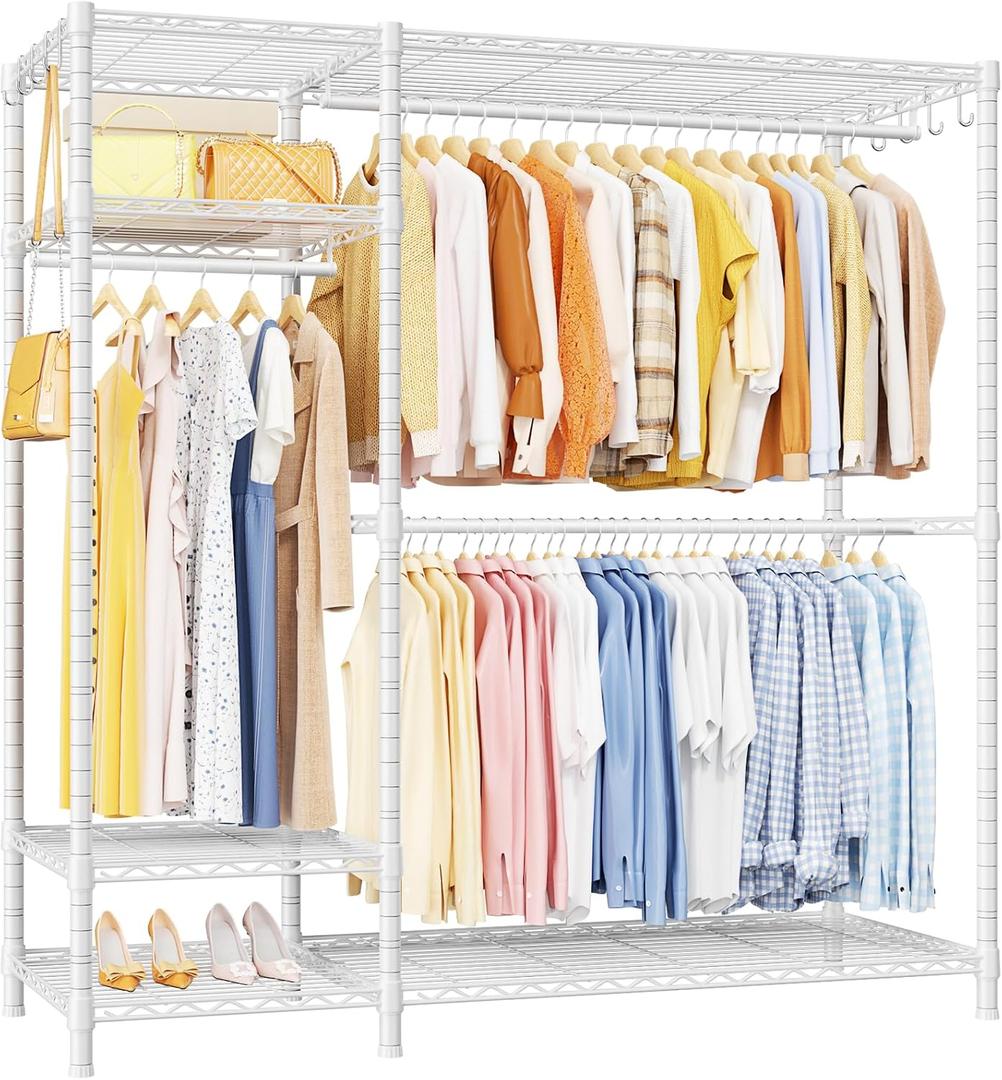 Ulif F7 Garment Rack, Heavy Duty Clothes Rack, Clothing Racks for Hanging Clothes, 6-Tiers Freestanding Portable Closet Storage Rack 58'' W 14.6'' D 76.6'' H, Max Load 800 Lbs, White