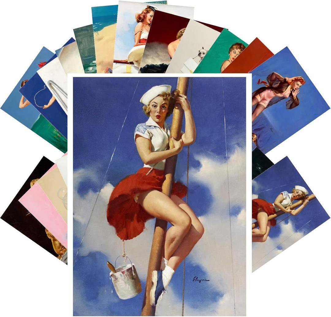 PIXILUV Vintage Postcards (24 pcs 4"x6" each) Active Life of Pinup Girls Vintage Notecards Classic Retro Greeting Card Reprint