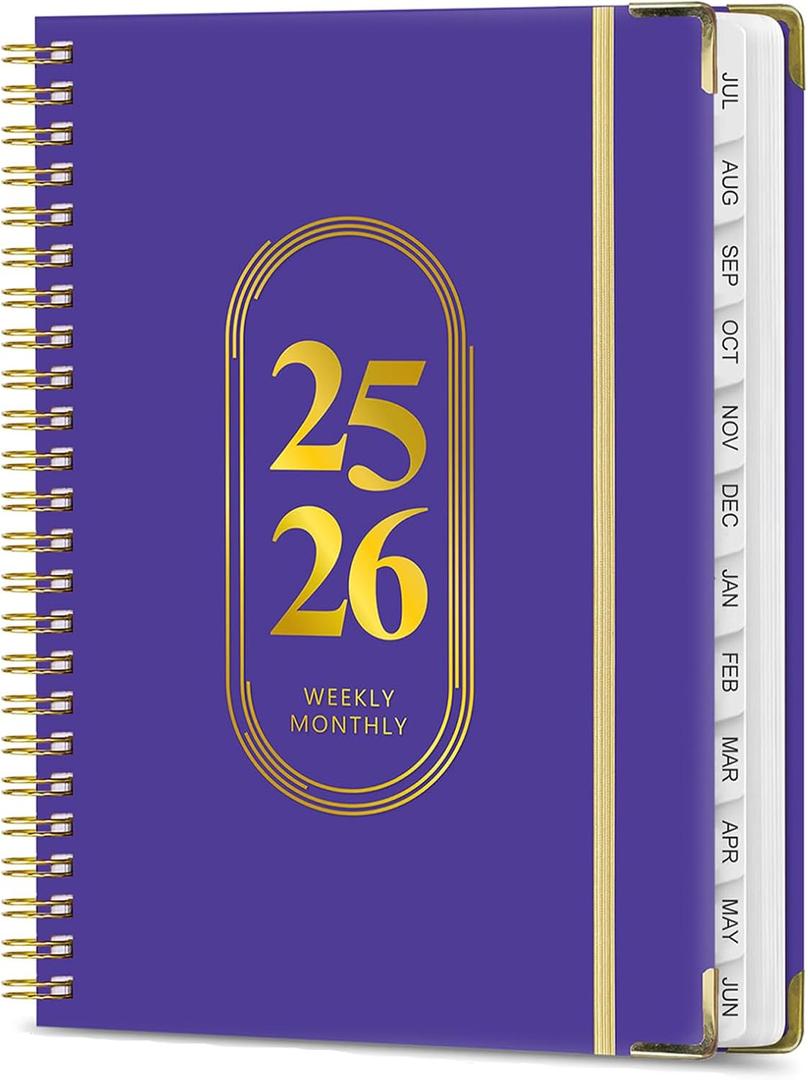 Jul 2025 -Jun 2026 Daily Planner, Spiral Notebook, Appointment Book, Calendar Planner A5-8.5'' x 6.2'', Pearl Purple, Daily & Monthly & Weekly, Thick Paper, 142 PP, School & Office Schedule