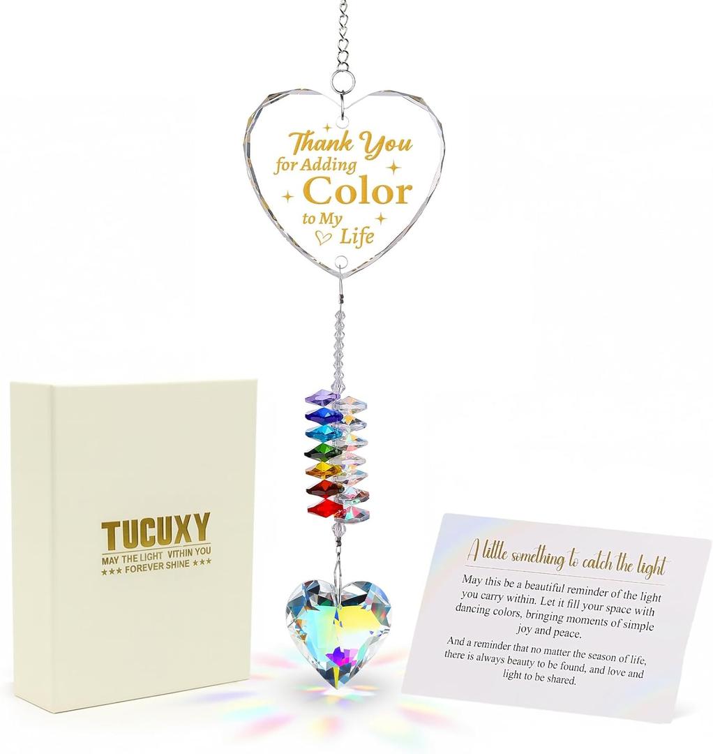 Thank You Gift for Women, Appreciation Gift for Friend, Mom, Teacher, Coworker, Rainbow Window Hanging Decor, Heart Prism Window Hanging Ornament for Home Dcor, Car Rearview & Office