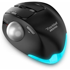 zelotes Wireless Trackball Mouse,Bluetooth Mouse,Rechargeable,4800 DPI, 2-in-1(BT 5.0/3.0+2.4GHz USB Receiver), 8 Buttons,Ergonomic Design,LED Lighting,for Laptop, PC, Pad,Black
