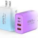 USB C Wall Fast Charger Block, 40W 4-Port Type C Chargers Fast Charging Blocks PD Power Charger Adapter+QC 3.0 USB Multiport Charger Brick for Phone 17/16/15/14/13/12 Pro Max, i-Pad, Galaxy S25-2Pack