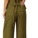 2 Piece Linen Matching Sets for Women Reversible Cute Back Bow Summer Outfits Wide Leg Pants Vacation Lounge Sets (Green, XL)