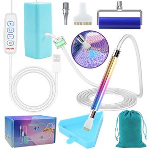 Diamond Art Painting Vacuum Pen Kit, Electric Diamond Art Pen with Screw Multiplacers, Roller, Storage Tray, No Wax Needed Diamond Art Accessories DIY 5D Art Craft Jewelry Bead Rhinestones (Blue)