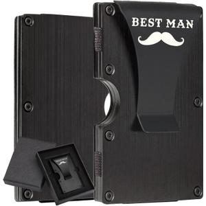 awofer Best Man Wallets Personalized Gifts Set Custom for Groomsmen Metal Black Wallet Aluminum with Money Clip Engraved Best Man Gifts Elegant Card Holder Wallet