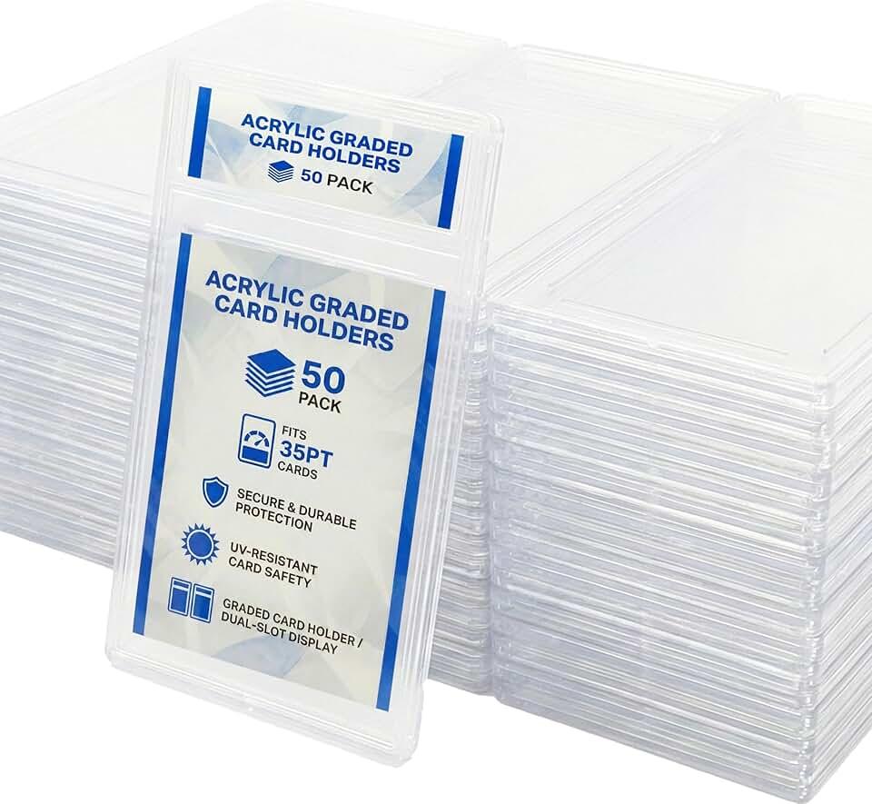 50 Pcs 35 PT Acrylic Card Holders, Trading Card Protectors with Label Slot, Graded Card Slab Style Card Cases for Baseball, Sports, MTG, TCG Cards Storage and Display