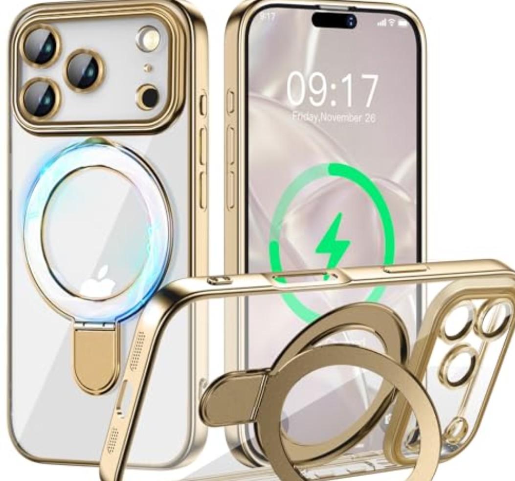 Pmteyoim Magnetic for iPhone 17 Pro Max Case with Invisible Stand[Compatible with MagSafe][Full Camera Lens Protector][Military Drop Protection] Shockproof Not Yellowing Clear Slim Soft for Women Men