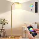 Floor Lamp for Living Room with Remote,Dimmable Tall Standing Lamps,Modern Floor Light with Smart RGB Bulb,App Control,3 Color Temperatures,Fabric Shades,Gold Floor Lamp for Bedroom Office Corner